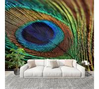 Papier Peint Non Tissé Panoramique Gros Plan D'Une Plume de Paon 3d 250x175 cm - Décoration Murale Moderne Vert - Décorative pour Chambre Salon - Papier Peint TV Mur Décoration