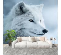 Papier Peint Non Tissé Panoramique Gros Plan Sur Un Loup Arctique 400x280 cm - Décoration Murale Moderne Blanc - Décorative pour Chambre Salon - Papier Peint TV Mur Décoration