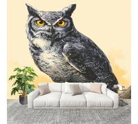 Papier Peint Non Tissé Panoramique Motif de Hibou Animal 200x140 cm - Décoration Murale Moderne Gris - Décorative pour Chambre Salon - Papier Peint TV Mur Décoration
