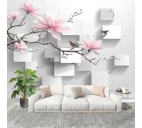 Papier Peint Non Tissé Panoramique Motif Floral GéOméTrique 250x175 cm - Décoration Murale Moderne Blanc - Décorative pour Chambre Salon - Papier Peint TV Mur Décoration