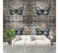 Papier Peint Non Tissé Panoramique Papillon EuropéEn de Luxe 400x280 cm - Décoration Murale Moderne Gris - Décorative pour Chambre Salon - Papier Peint TV Mur Décoration