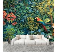 Papier Peint Non Tissé Panoramique Perroquet à Fleurs Tropicales 200x140 cm - Décoration Murale Moderne Vert - Décorative pour Chambre Salon - Papier Peint TV Mur Décoration