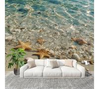 Papier Peint Non Tissé Panoramique Plage Coquillages éToiles de Mer 200x140 cm - Décoration Murale Moderne Vue Sur La Mer - Décorative pour Chambre Salon - Papier Peint TV Mur Décoration