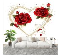 Papier Peint Non Tissé Panoramique Rose D'Amour Romantique 350x256 cm - Décoration Murale Moderne ThèMe Du Couple - Décorative pour Chambre Salon - Papier Peint TV Mur Décoration