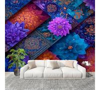 Papier Peint Non Tissé Panoramique Texture Florale D'Art GéOméTrique 200x140 cm - Décoration Murale Moderne Violet - Décorative pour Chambre Salon - Papier Peint TV Mur Décoration