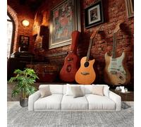 Papier Peint Non Tissé Panoramique ThèMe de Guitare RéTro 350x256 cm - Décoration Murale Moderne Brun - Décorative pour Chambre Salon - Papier Peint TV Mur Décoration