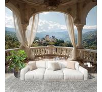 Papier Peint Non Tissé Panoramique Vue Du ChâTeau Par La FenêTre 250x175 cm - Décoration Murale Moderne Paysage Naturel - Décorative pour Chambre Salon - Papier Peint TV Mur Décoration