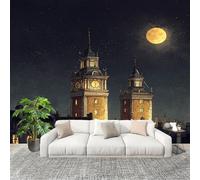 Papier Peint Non Tissé Panoramique Vue Nocturne de Big Ben Sous Le Ciel éToilé 300x210 cm - Décoration Murale Moderne Gris - Décorative pour Chambre Salon - Papier Peint TV Mur Décoration
