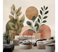 Papier Peint Non-tissées Panoramique 200 x 140 cm 3D Poster Geant Mural, Boho Géométrique Aquarelle Plantes pour Salon Chambre restaurant Décoration Murale - Tapisserie Murales Beige