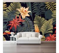 Papier Peint Non-tissées Panoramique 200 x 140 cm Format personnalisé, Feuilles Tropicales Poster Geant Mural, Style Minimaliste pour Salon Chambre restaurant Décoration Murale, Vert Foncé