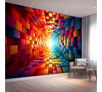 Papier Peint Non-tissées Panoramique 200 x 140 cm Format personnalisé, Tunnels Cubiques Poster Geant Mural, Style 3D pour Salon Chambre restaurant Décoration Murale, Coloré