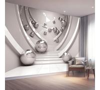 Papier Peint Non-tissées Panoramique 250 x 175 cm Format personnalisé, Sphères Poster Geant Mural, Style 3D Minimaliste Moderne pour Salon Chambre restaurant Décoration Murale, Blanc
