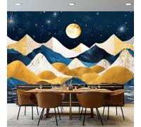 Papier Peint Non-tissées Panoramique 250 x 175 cm Format personnalisé, Style Abstrait Simple Motif De Montagne Poster Geant Mural, Bleu Jaune pour Salon Chambre restaurant Décoration Murale