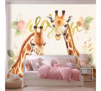 Papier Peint Non-tissées Panoramique 250 x 175 cm Format personnalisé, Style Animalier Motif Girafe Poster Geant Mural, Brun pour Salon Chambre restaurant Décoration Murale