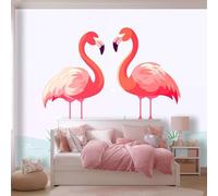 Papier Peint Non-tissées Panoramique 250 x 175 cm Format personnalisé, Style Dessin Animé Motif Flamant Rose Poster Geant Mural, Rose pour Salon Chambre restaurant Décoration Murale