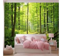 Papier Peint Non-tissées Panoramique 250 x 175 cm Format personnalisé, Style Nature Motif Soleil De Forêt Poster Geant Mural, Vert pour Salon Chambre restaurant Décoration Murale