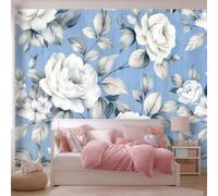 Papier Peint Non-tissées Panoramique 250 x 175 cm Format personnalisé, Style Rétro Chic Motif Floral Poster Geant Mural, Bleu-Gris Clair pour Salon Chambre restaurant Décoration Murale