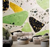 Papier Peint Non-tissées Panoramique 300 x 210 cm 3D Poster Geant Mural, Abstrait Géométrique Blocs Terrazzo pour Salon Chambre restaurant Décoration Murale - Tapisserie Murales Vert