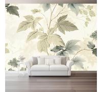 Papier Peint Non-tissées Panoramique 300 x 210 cm Format personnalisé, Branches Et Feuilles De Vigne Poster Geant Mural, Style Rétro pour Salon Chambre restaurant Décoration Murale, Crème
