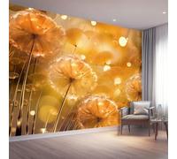 Papier Peint Non-tissées Panoramique 300 x 210 cm Format personnalisé, Gouttes De Rosée De Pissenlit Poster Geant Mural, Style De Plante pour Salon Chambre restaurant Décoration Murale, Or