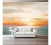 Papier Peint Non-tissées Panoramique 300 x 210 cm Format personnalisé, Motifs Du Lever Du Soleil Poster Geant Mural, Style Abstrait pour Salon Chambre restaurant Décoration Murale, Gris Orange