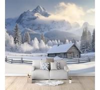 Papier Peint Non-tissées Panoramique 350 x 256 cm Format personnalisé, 3D Poster Geant Mural, Paysages Naturels Enneigés De Montagnes Blanc pour Salon Chambre restaurant Décoration Murale