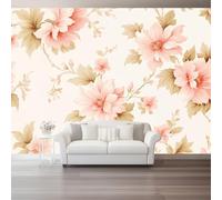 Papier Peint Non-tissées Panoramique 400 x 280 cm Format personnalisé, Fleurs Poster Geant Mural, Style Rétro Raffiné pour Salon Chambre restaurant Décoration Murale, Rose