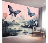 Papier Peint Non-tissées Panoramique 400 x 280 cm Format personnalisé, Papillons Poster Geant Mural, Style Onirique pour Salon Chambre restaurant Décoration Murale, Rose