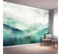 Papier Peint Non-tissées Panoramique 400 x 280 cm Format personnalisé, Pics Brumeux Poster Geant Mural, Style Abstrait pour Salon Chambre restaurant Décoration Murale, Bleu-Vert