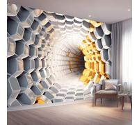 Papier Peint Non-tissées Panoramique 400 x 280 cm Format personnalisé, Tunnel Poster Geant Mural, Style 3D Abstrait pour Salon Chambre restaurant Décoration Murale, Blanc Gris