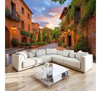 Papier peint Non-tissées Panoramique Style Moderne Du Milieu Du Siècle Ciel Bâtiments, 250 x 175 cm 3D Poster Geant Mural pour Salon Chambre restaurant Décoration Murale, Kaki