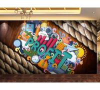 Papier Peint Nostalgique Grain De Bois Corde De Chanvre Graffiti Créatif Musique Thème Bar Magasin De Boissons Thé De L'après-midi Restaurant Occidental Fond D'écran Mural Café Mural,3D,200x140cm