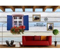 Papier peint nostalgique panneau de bois peint à la main fenêtre thé de l'après-midi boisson boutique peinture décorative café restaurant mural, 3D, 430x300cm