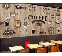 Papier Peint Nostalgique Planche De Bois Ombrage Rétro Café Étiquette Dessert Boutique Après-midi Thé Western Restaurant Bar Fond Mur Papier Peint Café Mural,3D,350x245cm