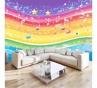 Papier Peint Notes de Musique 3D Auto Adhesif Panoramique Mural Rayures Colorées Papier Peint en Soie Poster XXL Décoration Murale Salon Chambre 400x280 cm B-1617