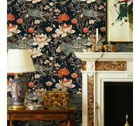 Papier peint Nouveau revêtement de sol adhésif imperméable en PVC effet lotus style chinois pour chambre salon bureau tables et chaises Idéal pour la rénovation de meubles Facile d'entretien Shuiyun
