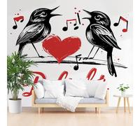 Papier Peint Oiseau Animal Peinture Papier Peint Panoramique Décoration Murale Pour Salon, Chambre, Tapisserie Murales Intissé, Musique Geometrique, Amour Wallpaper Mural 500x317cm(L x H)