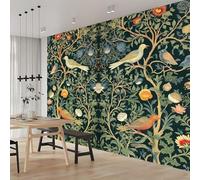 Papier Peint Oiseaux Branches Vertes Panoramique 3D Papier Peint Style William Morris Murale Salon Chambre à Coucher Maison Décoration Intérieure (300 x 210 cm (W x H))
