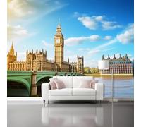 Papier Peint Or - 400 x 280 cm Papier Peint Intissé Adhésif, Bâtiments Big Ben Pont thème Panoramique Déco Mural Tableaux Muraux - pour Salon Chambre D'Enfant Tapisserie Photo