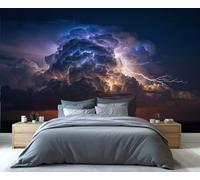Papier peint orage, éclairs et nuages noirs, fresque murale spectaculaire, décoration murale amovible et adhésive pour chambre ou salon 350x250cm (Non autocollant)
