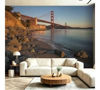 Papier Peint Orange Bleu Panoramique 3D Moderne Pont Roche Mer Papier Peint Murale Salon Chambre à Coucher Maison Chambre d'enfant Décoration Intérieure, 250 x 175 cm, Amateurs de Voyage