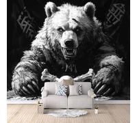 Papier Peint Ours 300x256 cm Papier Peint Panoramique Effet 3D, Peinture Murale intissé Grande Squelette, pour Moderne Salon Chambre TV Fond