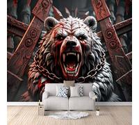 Papier Peint Ours 500x280 cm Papier Peint Panoramique Effet 3D, Peinture Murale intissé Grande Runes Nordiques, pour Moderne Salon Chambre TV Fond