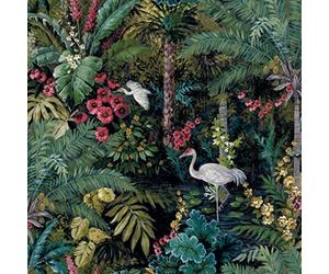 Papier Peint Outside In Jungle Paradise - Oiseaux/Floral/Feuilles - Noir/Multi - Holden 13181