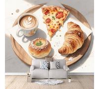 Papier Peint Pain à Pizza 500x280 cm Papier Peint Panoramique Effet 3D, Peinture Murale intissé Grande Café, pour Moderne Salon Chambre TV Fond