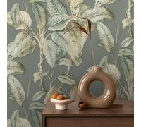 Papier Peint Palmier Boho Vert Bleu Pâle RASCH 571462 Texturé