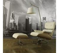 Papier peint Panorama de Chicago (noir et blanc)-Taille L 200 x H 154 cm Imprimé