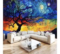 Papier Peint Panoramiqu Ciel étoilé Grands Arbres Style Européen 3D intissé Murale Coucher Soleil Art Papier Peint xxl Fresque Moderne Peinture Murale Décorative pour Salon Chambre 300x210 29f135