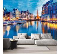 Papier Peint Panoramiqu Les Canaux D'Amsterdam Aux Pays-Bas Au Crépuscule 3D intissé Murale Romance Architecture Papier Peint xxl Fresque Peinture Murale Décorative pour Salon Chambre 350x256 36f3