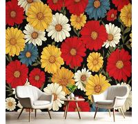 Papier Peint Panoramique 100×70cm, Revêtement Campagne Fleurs, 3D Motif Vintage Fleurs Sauvages Mural Poster Geant Murale Décoration pour Chambre Salon Couloir Bureau Cuisine Chambre Rouge